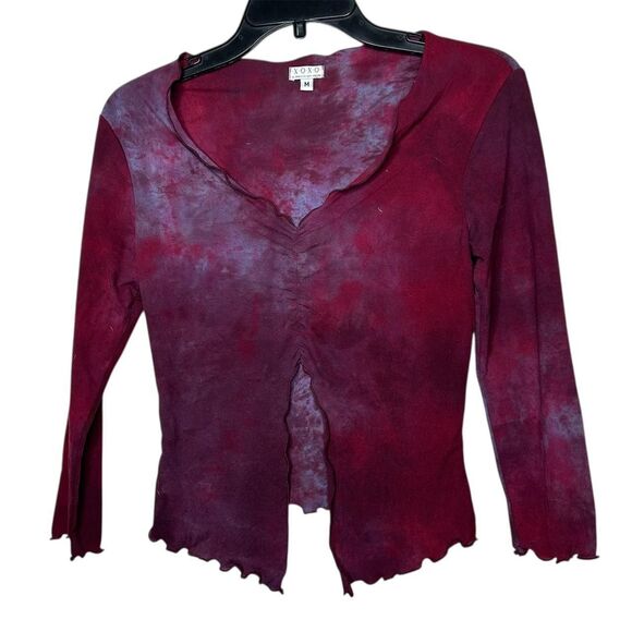 vintage Y2K 2000s retro purple and red tie dye long sleeve lettuce hem top Shirt - Picture 3 of 6